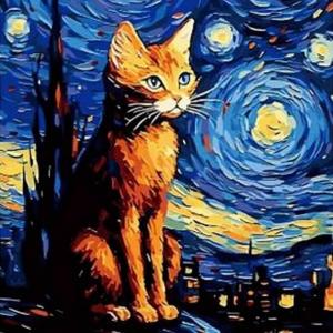 'Chat sous le ciel de Van gogh' ~ Technique Van Gogh ~ Style Savonarola