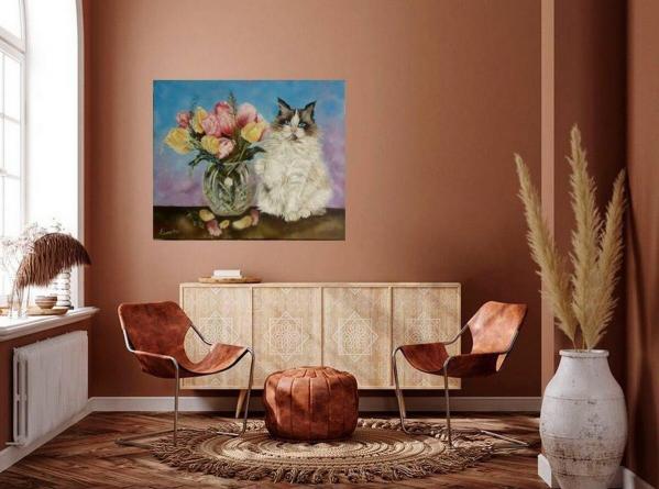 'Le chat et ses tulipes' mise en situation