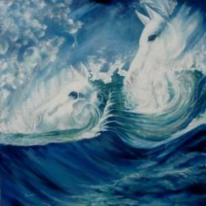 'Emportés par la vague' ~ huile sur toile