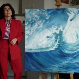 L'Artiste et 'Emportés par la vague' ~ Huile sur toile