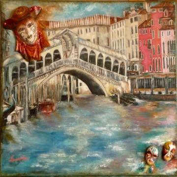 Série 'Venise' ~ Les masque de Venise mis sur toile de lin